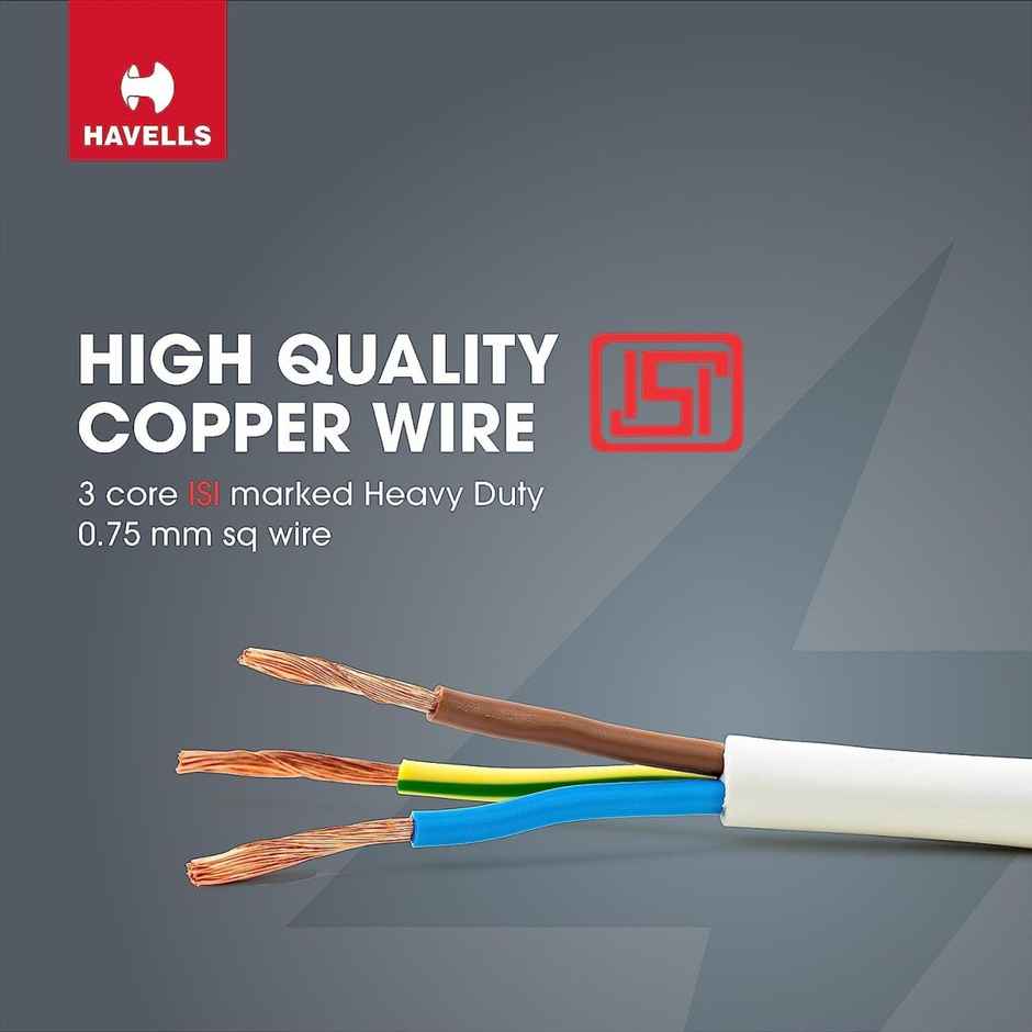 Havells 4 Way Extension Board With Surge & Spike Protection|For Power Requirements Up To 1440W |1.5 Mtr ISI Certified Copper Wire| LED Indicator | Rating -6A, 240V | Home & Office Use, 10 Volts - White