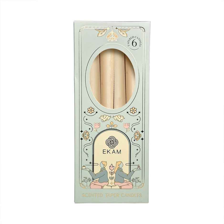 EKAM Scented Taper Candles (6 pcs) Gift Pack | Cedar & Mahogany | 52 g | 6 H Burn | Table Decor