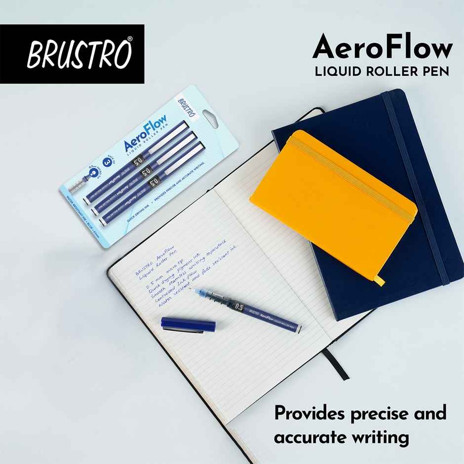 Brustro Aeroflow Liquid Ink Rollerball Pens 0.5 Micro Tip Pack Of 3 | Blue Ink