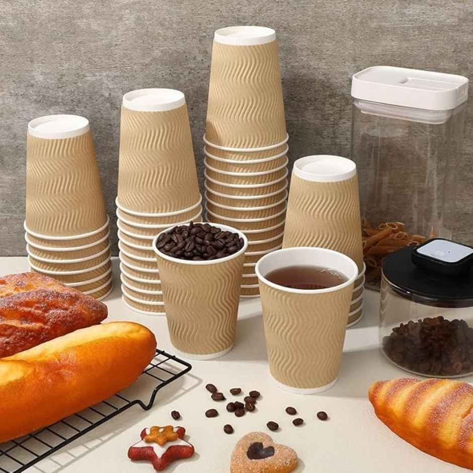 Ripple Paper Cups | Disposable Sturdy | 200 ml | 25 pcs | Naturepac