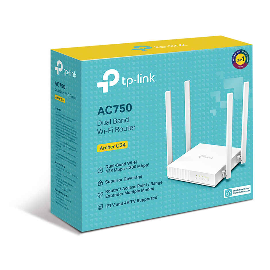 Tp-Link Archer C24 Ac750 Dual-Band Wi-Fi Router | Multi Mode 3 In 1 | 4 Antennas