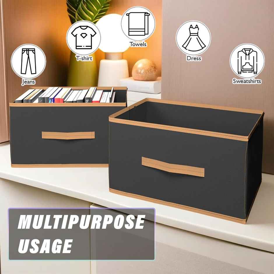 Kuber Industries Foldable Storage Boxes (Pack of 6) | Multipurpose Organizer for Clothes|Black