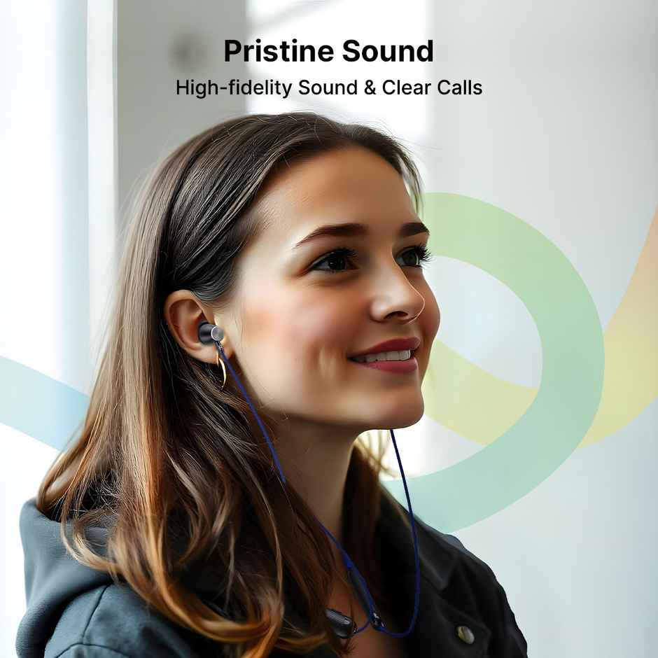 pTron Tangent Evolve Wireless Neckband With 34Hrs Playtime | Hd Mic | Pristine Sound & Bt5.3 - Black-Blue