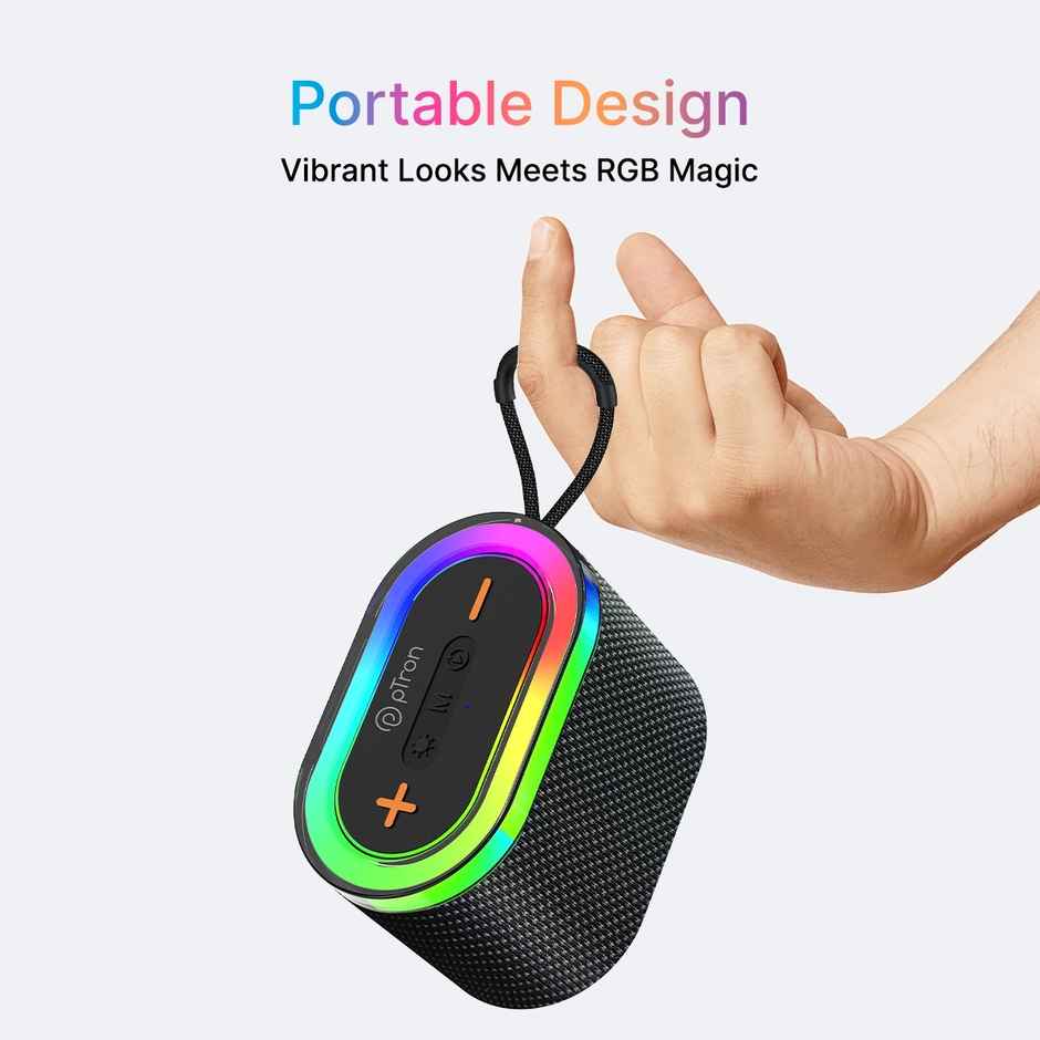 pTron Fusion Pop 12W Bluetooth Speaker With 10 Hours Playback | RGB Leds | Type-C Charging - Black