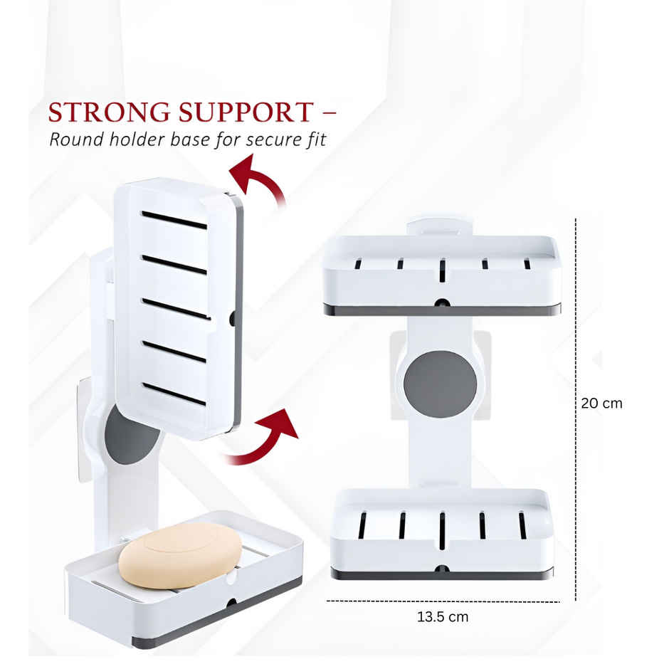 Zedak 2-in-1 Shelf Adhesive Bathroom Plastic Soap Case/ Holder | White