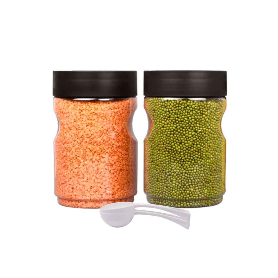 Flair Plastic Stackup Pet Jar Set Of 2 Pcs 2000 ml (Brown), Transparent