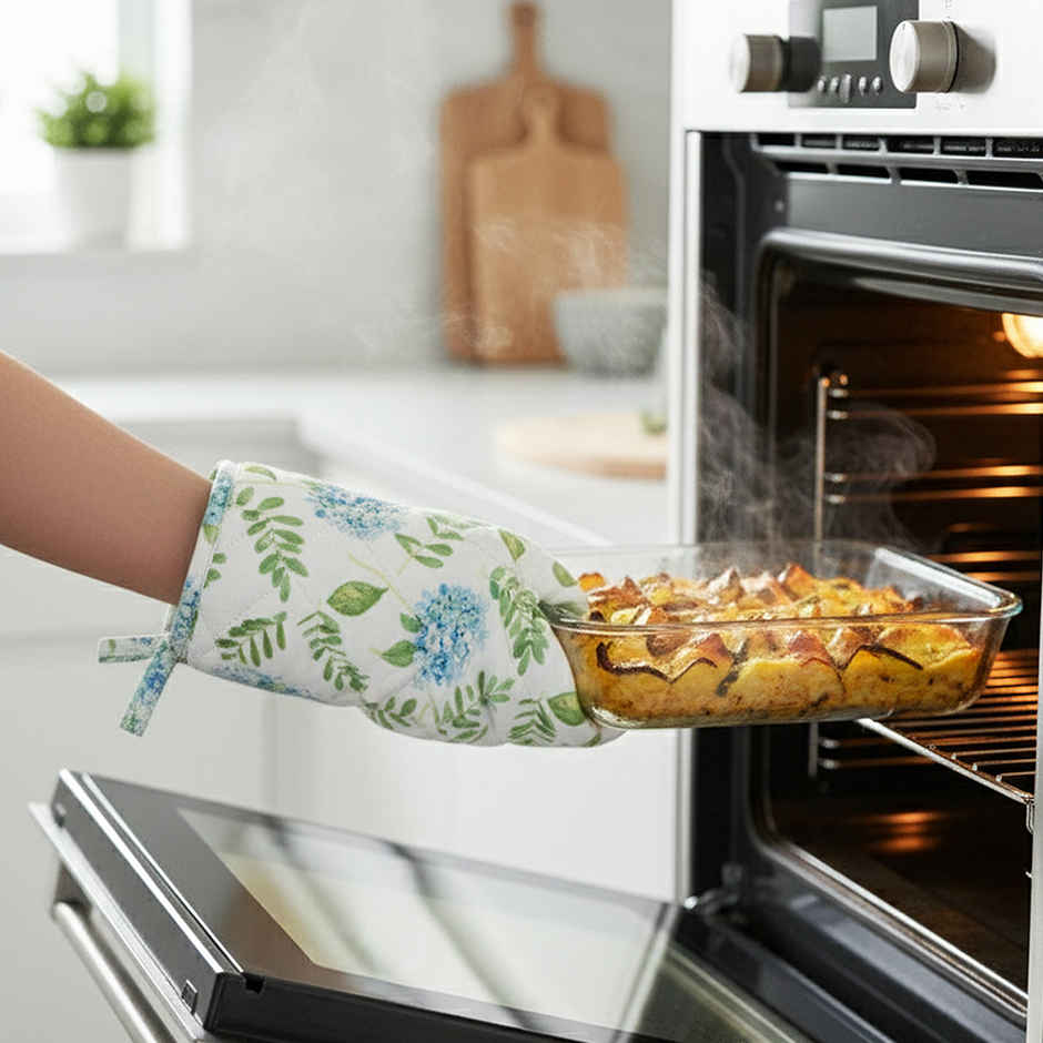 BIANCA Premium Printed Cotton Kitchen Set | Apron, Oven Mitt & Pot Holder | Florence Blue-Green