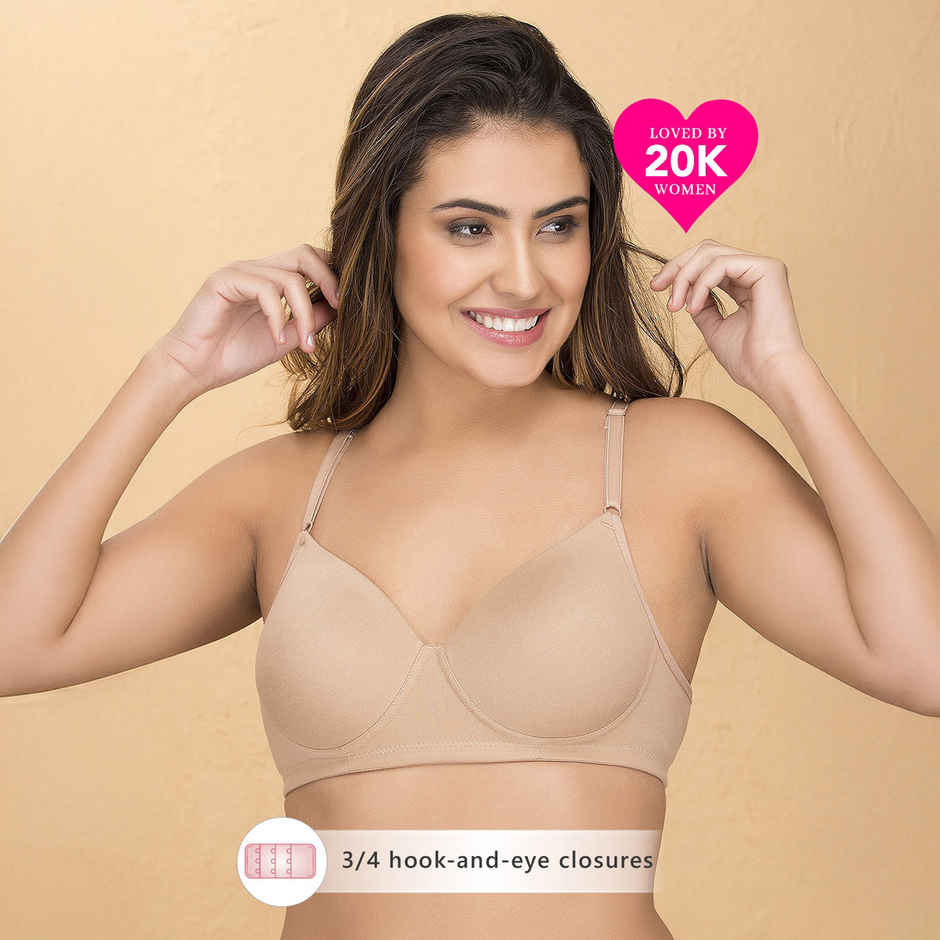 Clovia Padded Non-Wired Full Coverage T-Shirt Bra - Cotton Rich | Beige | 38D