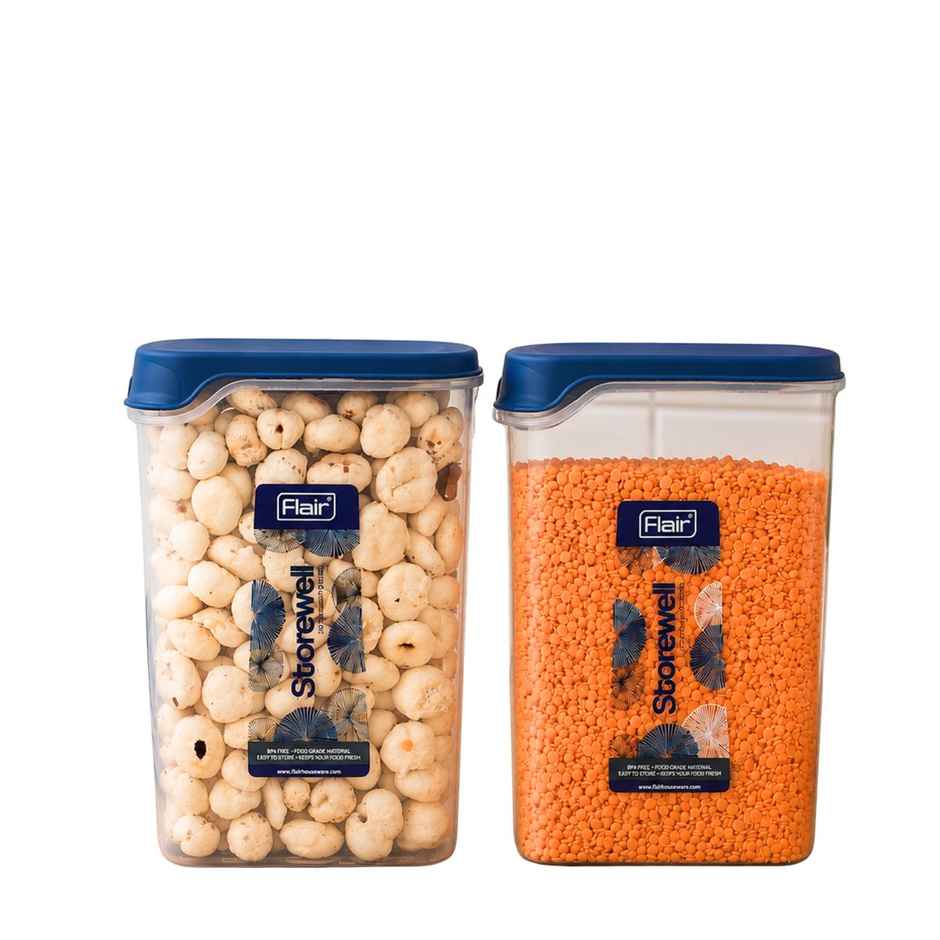 Flair Plastic Storewell Square Food Storage Containers 2400Ml - Set Of 2 (Blue)