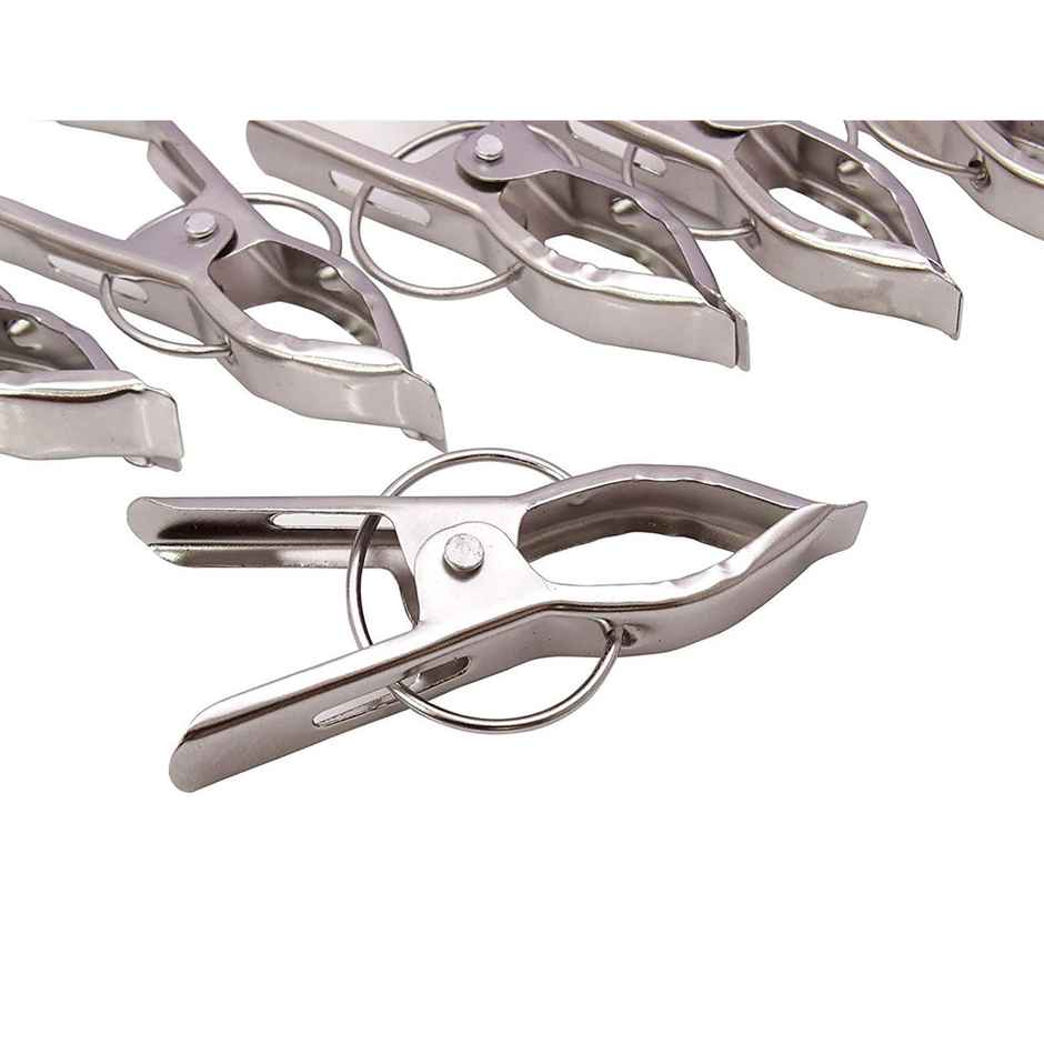 Kuber Industries Heavy Duty & Stainless Steel Hanging Cloth Drying Clips | Silver | Pack of 12