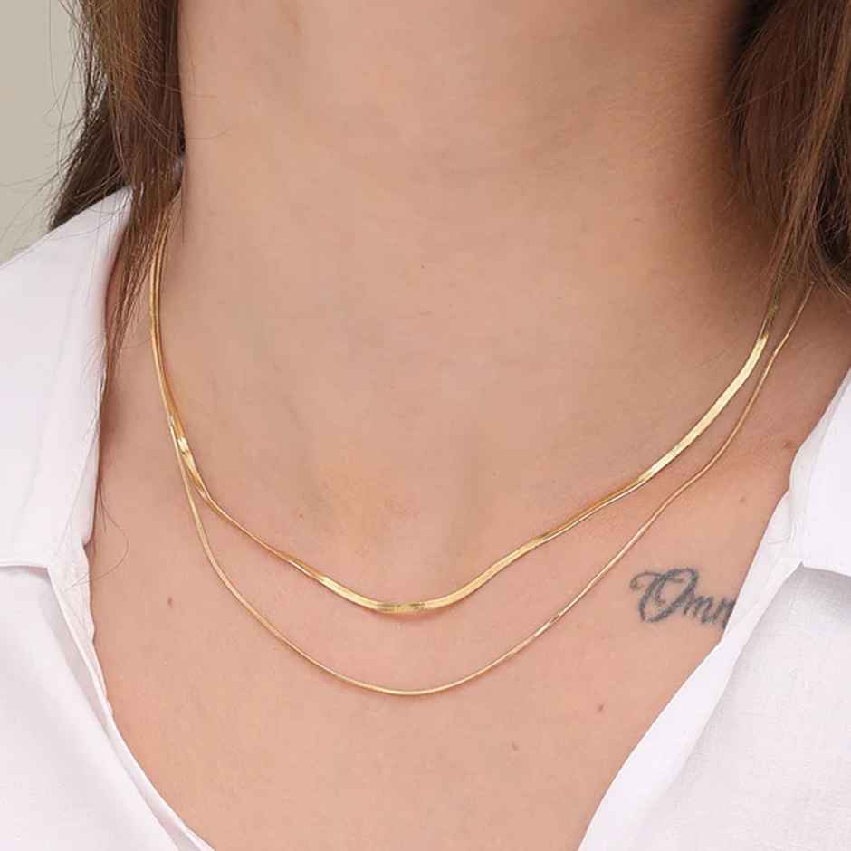Palmonas Plain Chain Two Layer Necklace For Womens | Waterproof And Anti-Tarnish