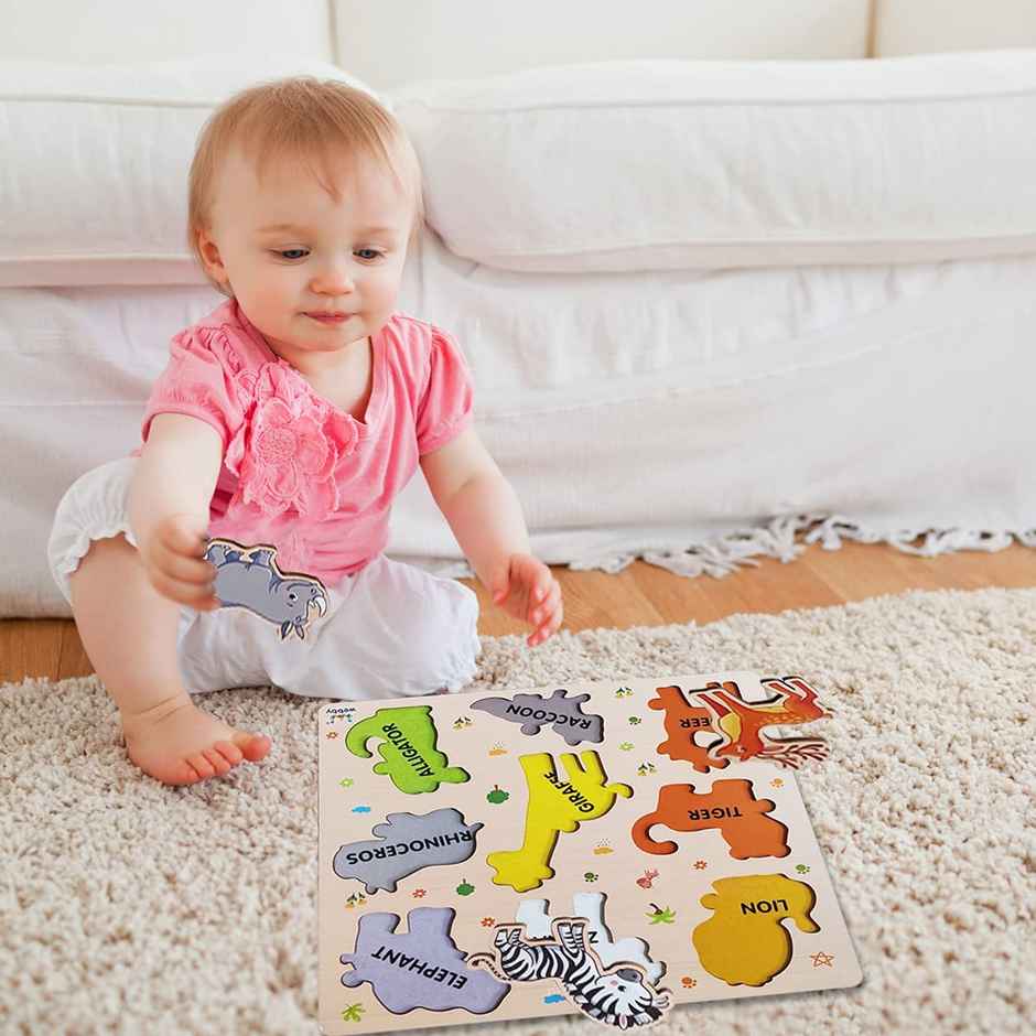 Webby Wooden Animals Montessori Educational Pre-School Puzzle Board Toy for Kids