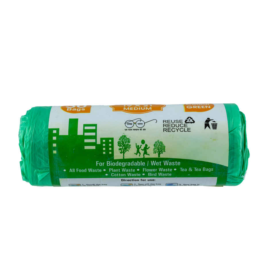 Green Medium Oxo Bio Degradable Garbage Bags-Swachhta First  medium (19 x 21 Inches) Combo