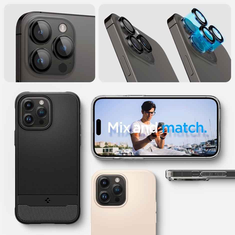 Spigen iPhone 15 Pro Max/15 Pro/14 Pro Max/14 Pro High Quality Glass EZ Fit Optik Pro Black (2P)