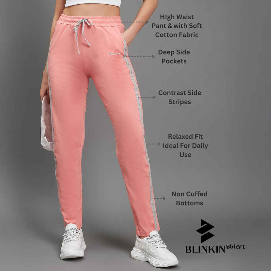 Blinkin Women's Cotton Striped Pyjamas & Track Pants with Side Pockets | Pink - L