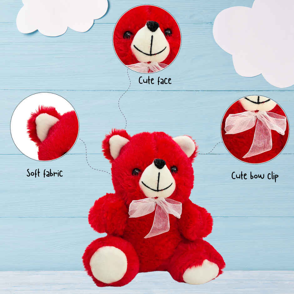 ToyTales Teddy Bear Soft Toy | Plushie Stuffed Animal Toys | Birthday Gift for Kids | Red | 25cm