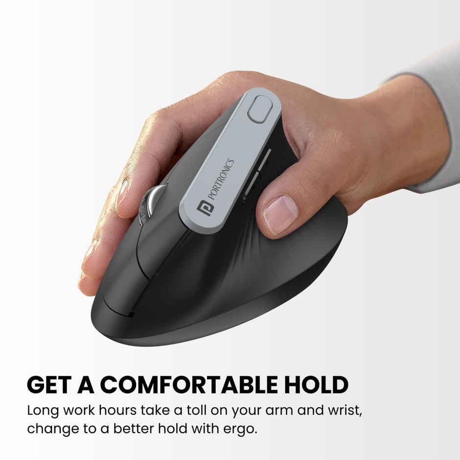 Portronics Toad Ergo vertical wireless Mouse with 6 Bottons and Ergonomic Design - Black
