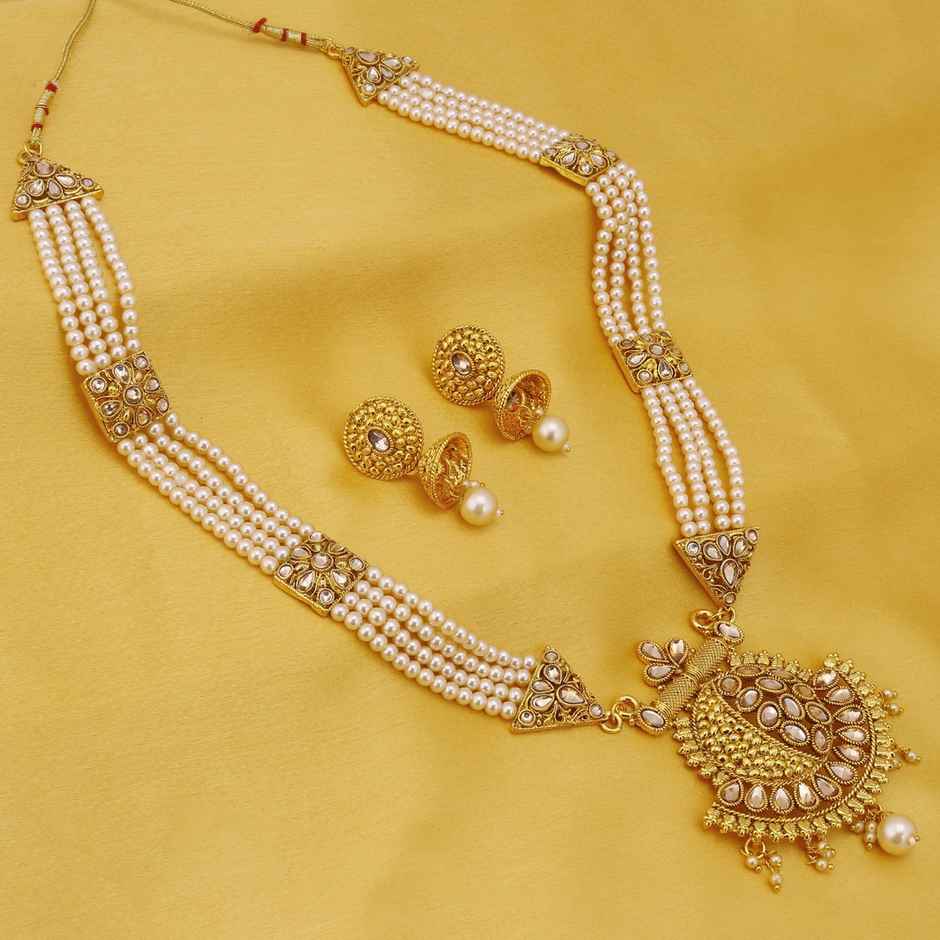 Sukkhi Classic Lct Gold Plated Pearl Long Haram Necklace Set For Women