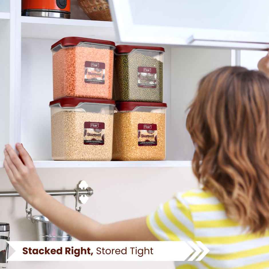 Flair Plastic Storewell Square Food Storage Containers 1800Ml - Set Of 2 (Maroon)