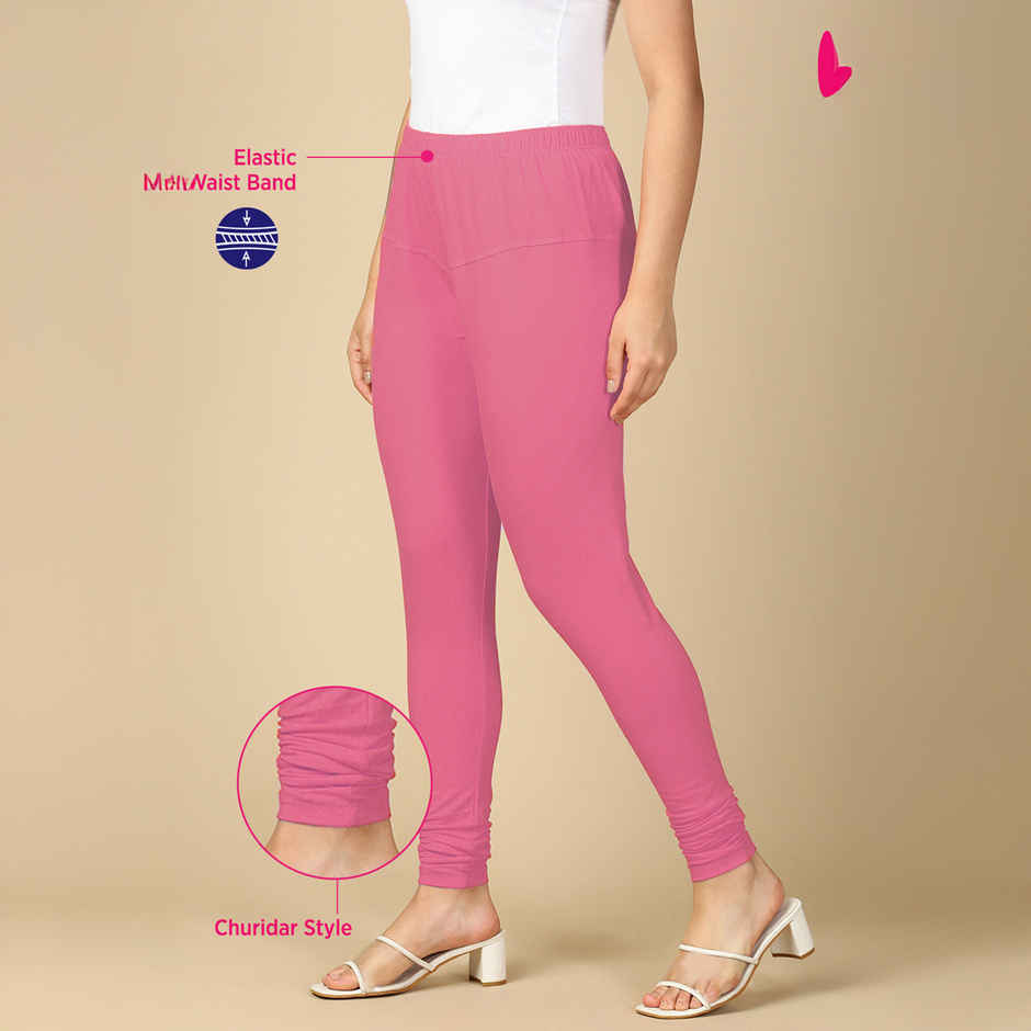 PYNK By Lux Cozi Women Ultra Soft 360 Stretch Premium Cotton Churidar Leggings|Light Pink|Free Size