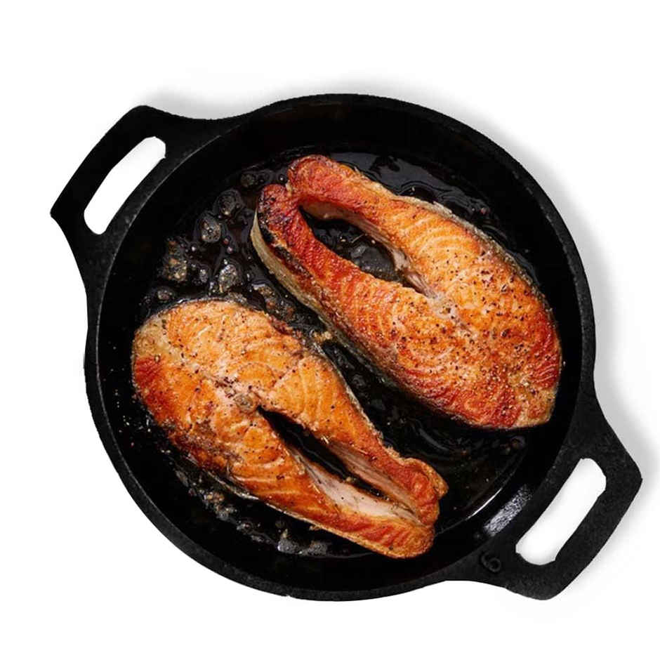 The Indus Valley Preseasoned Cast Iron Fish Fry Pan With Double Handle | Medium 25Cm/ 9.8Inch, 2Kg