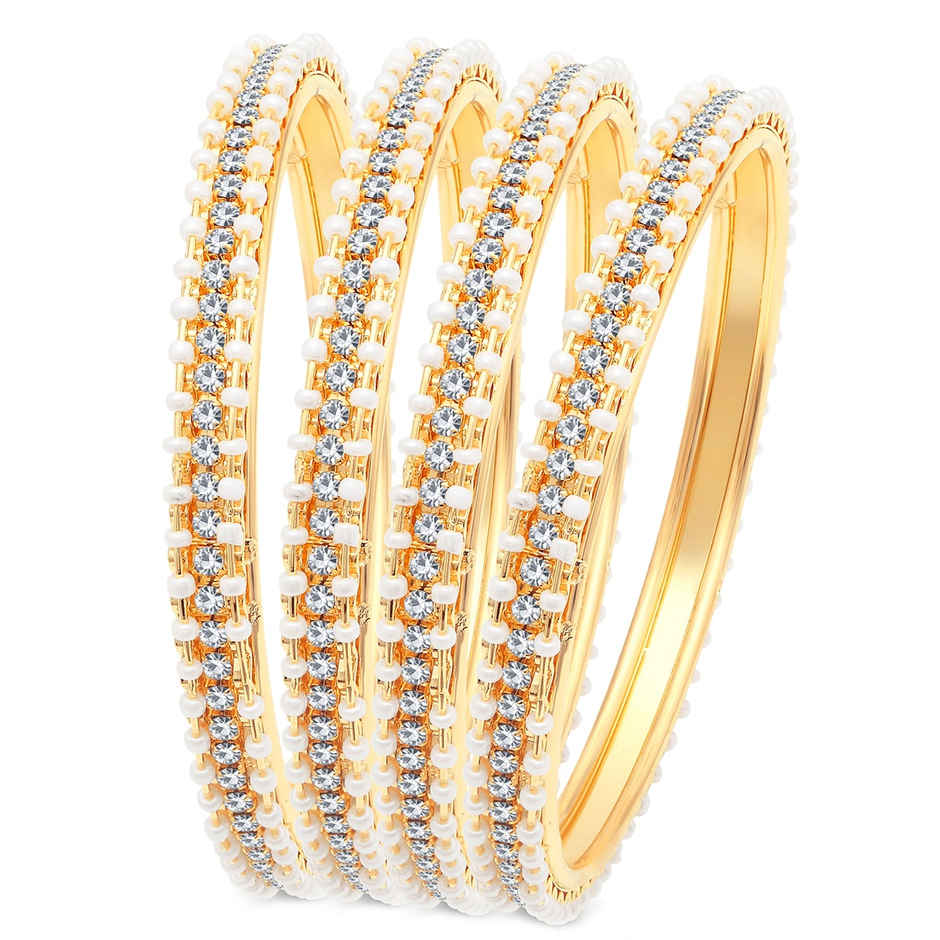 Sukkhi Fascinating Pearl Gold Plated Austrian Diamond Bangles for Women - 2.6