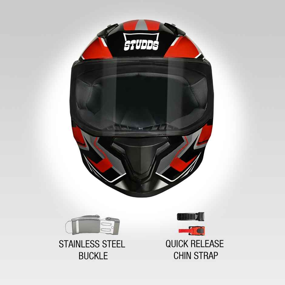 Studds Thunder D9 Flash Full Face Helmet with Spoiler |Black Red - XL