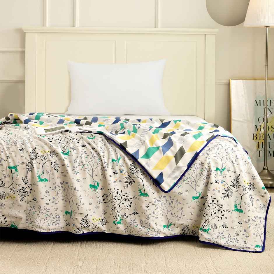 Story@home Printed Single Dohar/Duvet Cover (Cotton, Light Blue, White) (220x144x2 cms)