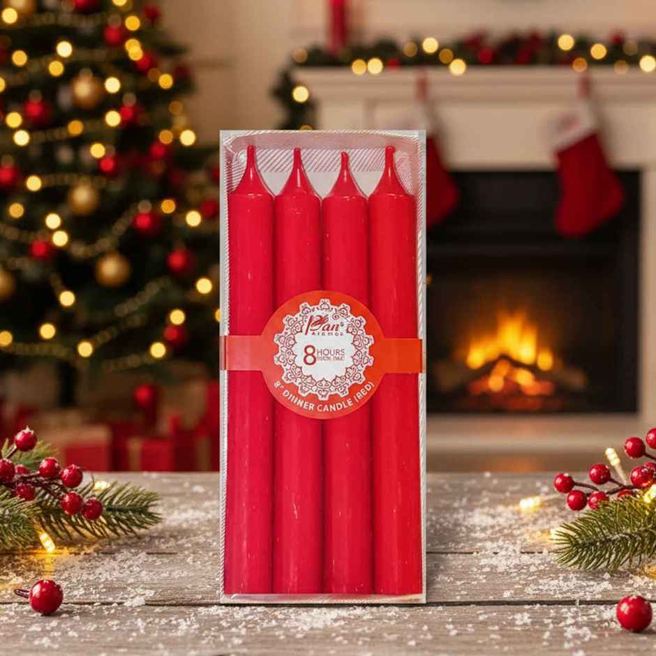 Dinner Decorative Candles | Pack of 4 | Red | Home Decor | Pan Aromas