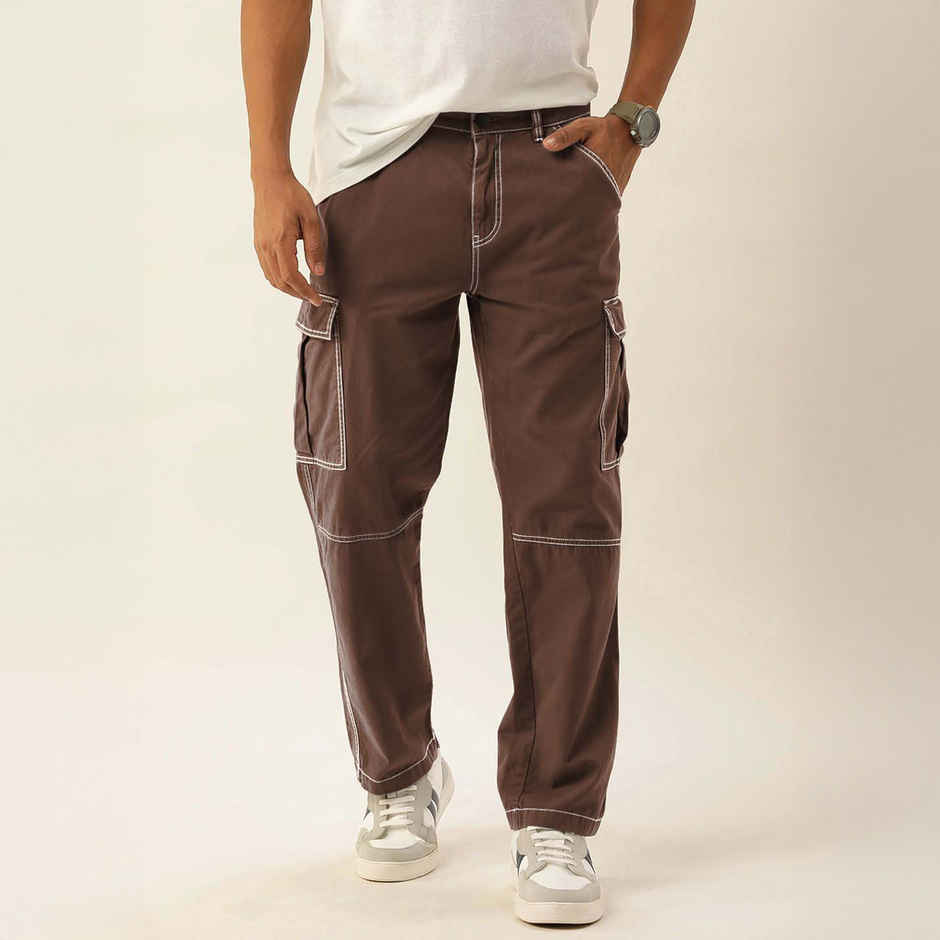 Bene Kleed Men's Relax Fit Contrast Stitch Cargo Trouser | Chocolate Brown - 28
