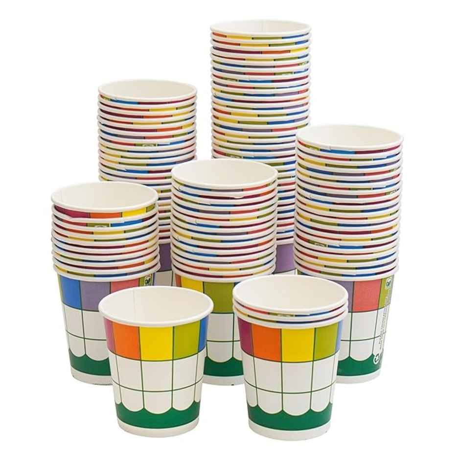 Disposable Printed Paper Cups | 200 ml | Assorted Design | Pack  of 50 | Naturepac