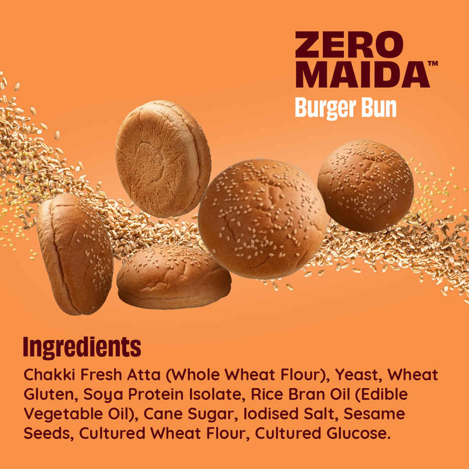 The Health Factory Zero Maida Burger Bun (Pack of 2) | Clean Label, Not Brown