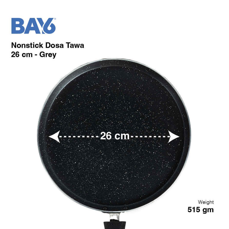 BAY6 Nonstick Dosa Tawa | 26 cm - Grey (Not Induction Compatible)