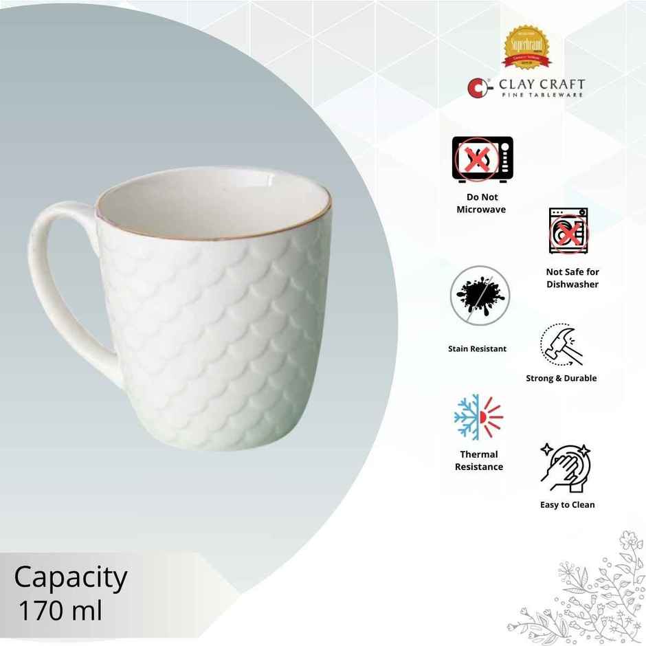 Clay Craft Fine Ceramic Ripple Coffee Mug Set Of 6 | Cups For Tea and Coffee | Mug Set | Gift Set