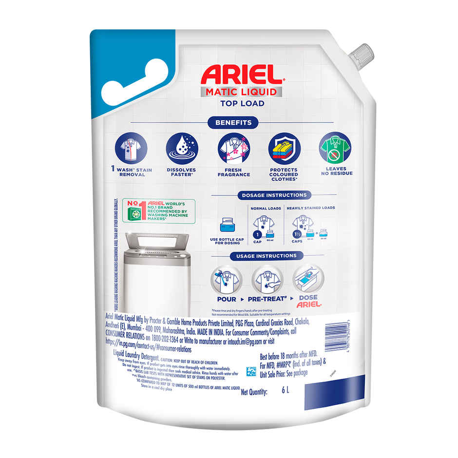 Ariel Stain Removal Top Load Washing Machine Detergent Liquid
