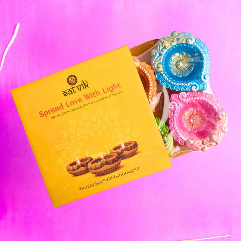 Designer Multicolor Clay Diya | Pack of 4 | Satvik