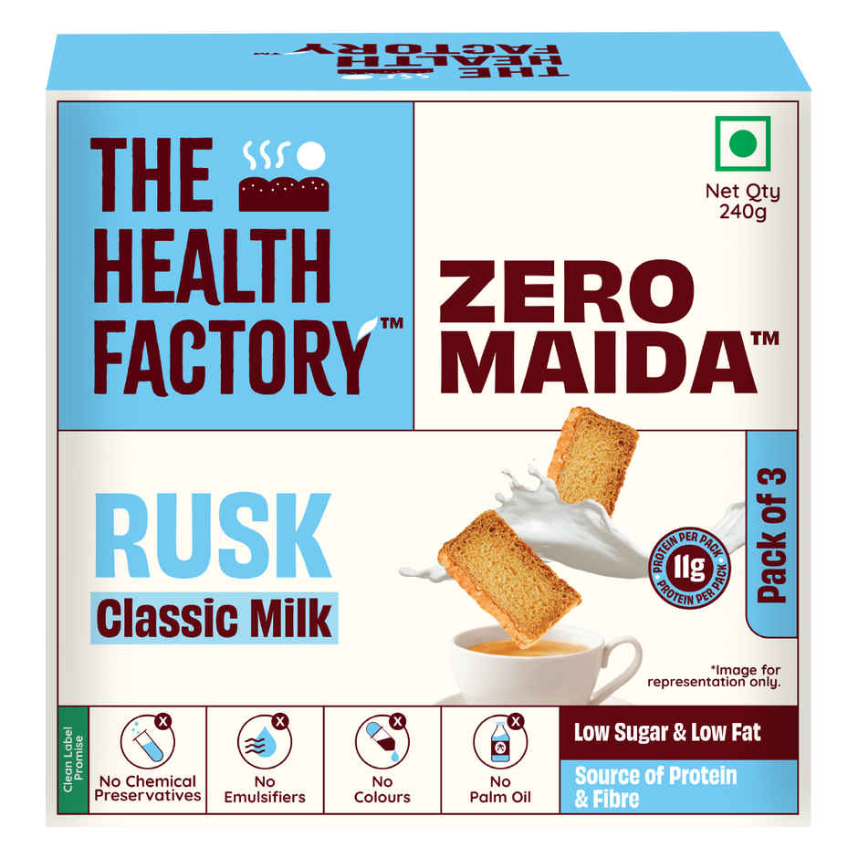 The Health Factory Milk Rusk | Zero Maida | Source of Protein & Fibre | Wheat Rusk Toast | Tea Time Snack