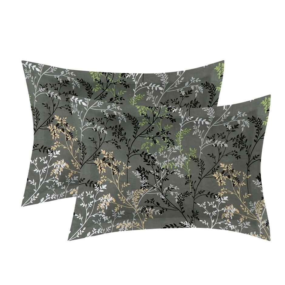 Dream Living Microspread Leafy | 135 Gsm King Size Bedsheet With 2 Pillow Covers | Grey