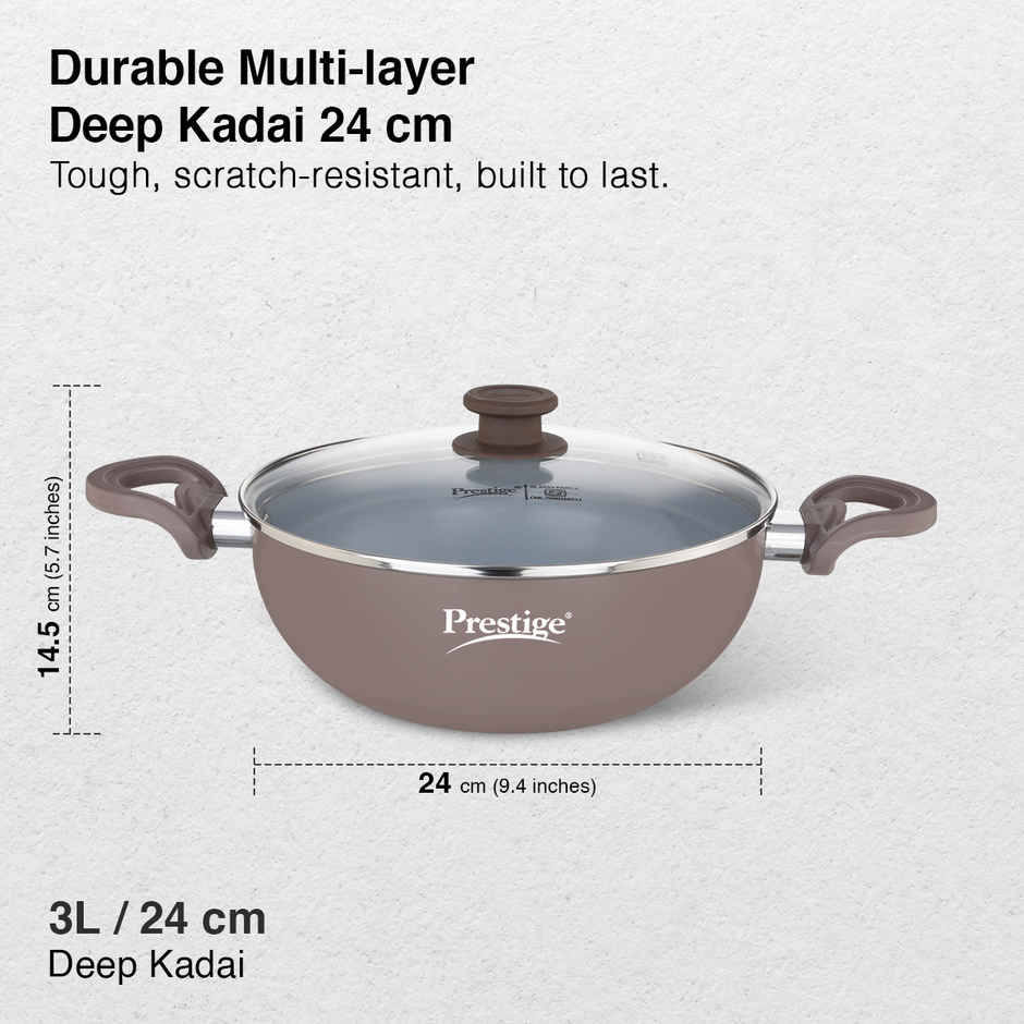 Prestige Ceraglide Duo Deep Kadai with Lid | 24 cm | Non-Stick Ceramic Coating
