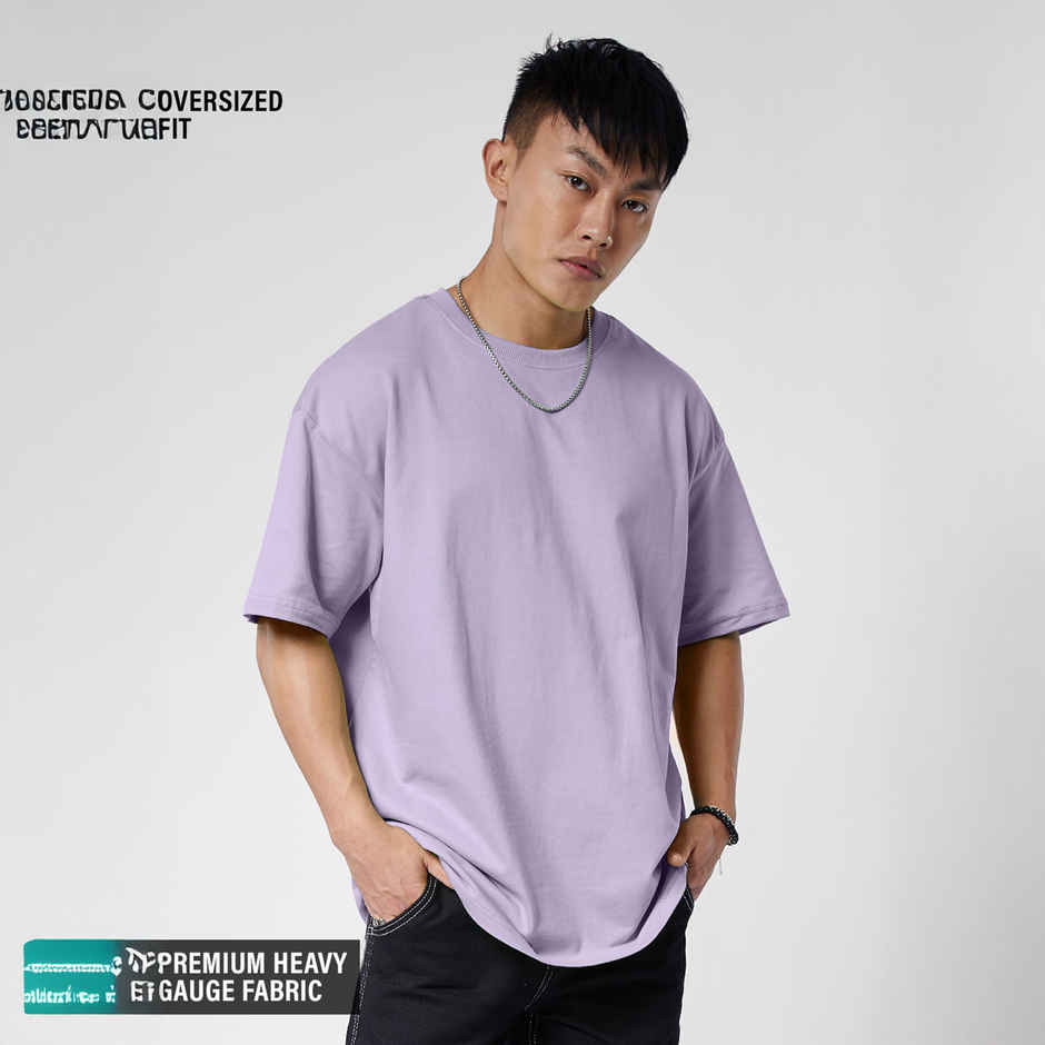 The Souled Store Men's Solids Oversized T-shirt | Lavender - M