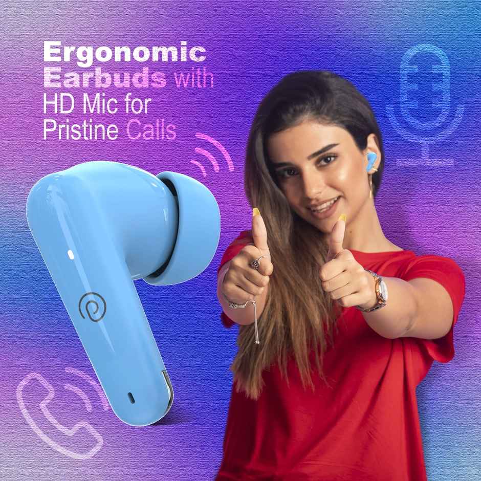pTron Bassbuds Astra TWS Earbuds | 34H Playtime | Clear Calls | Immersive Sound & Voice Assist - Light Blue