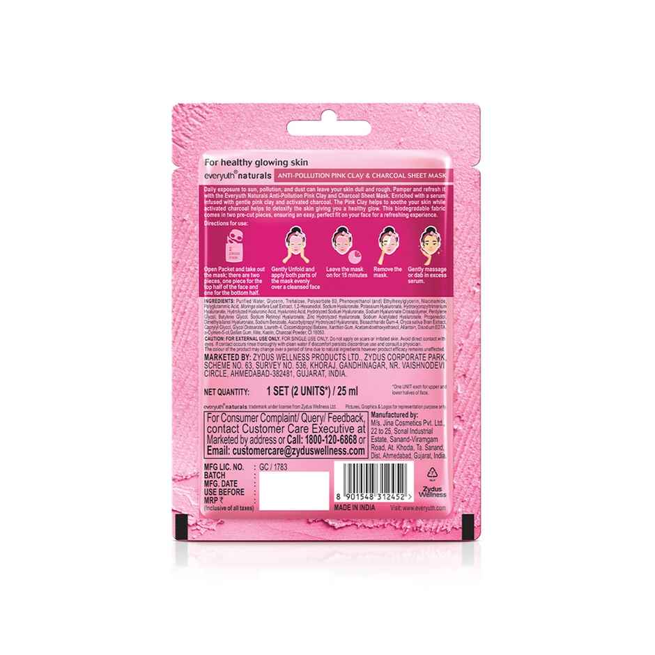 Everyuth Naturals Anti Pollution Pink Clay | Charcoal Sheet Mask