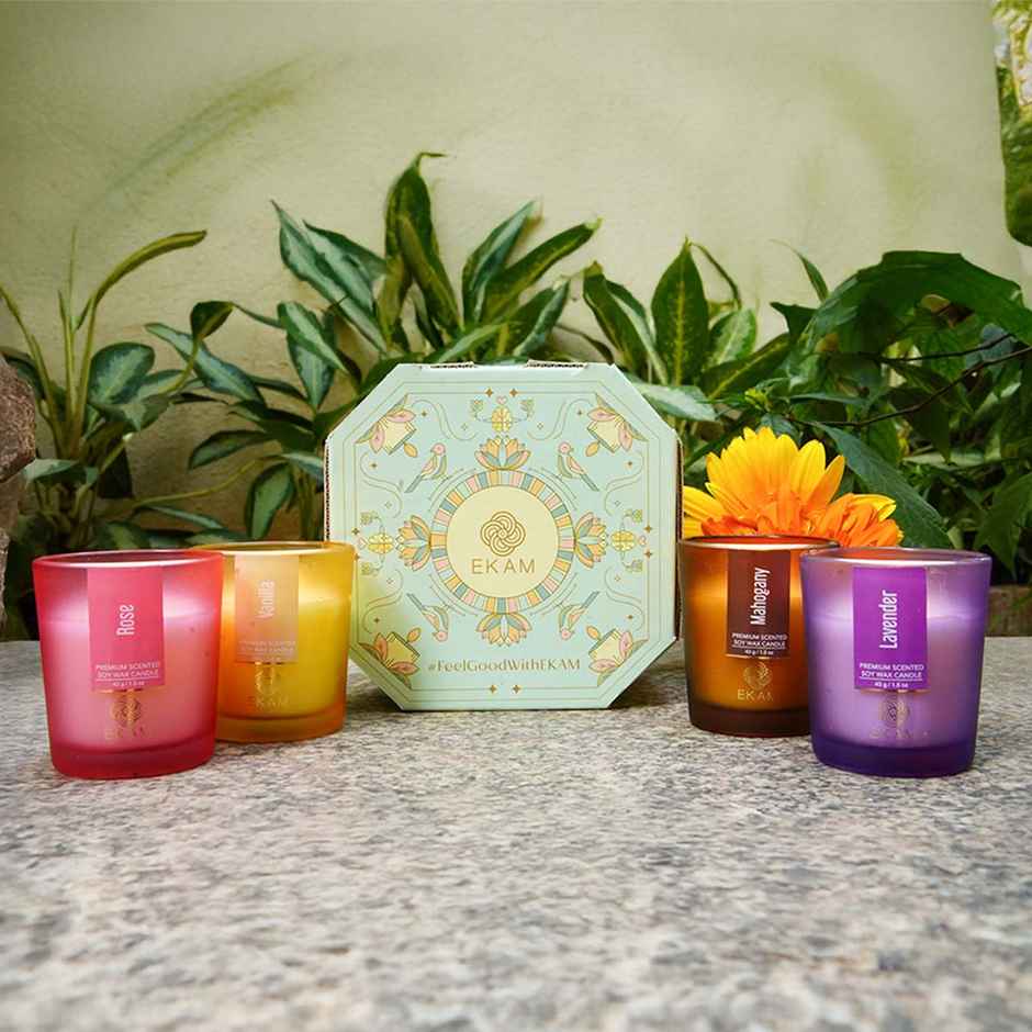 Ekam Scented Soy Votive Candle-4Pc Mahogany | Lavender | Rose | Vanilla | Home Decor