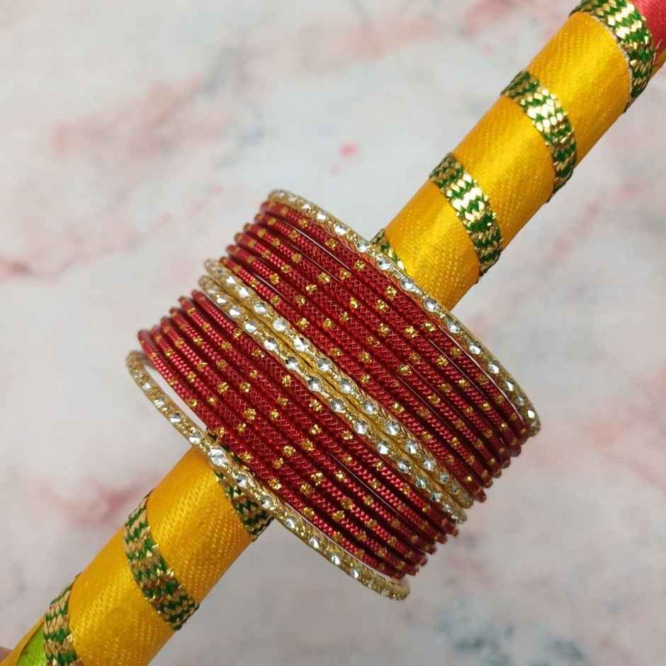 Red Metal Bangle Set | Designer Bangles | Pack Of 12 | Size 2.6 | Gullak