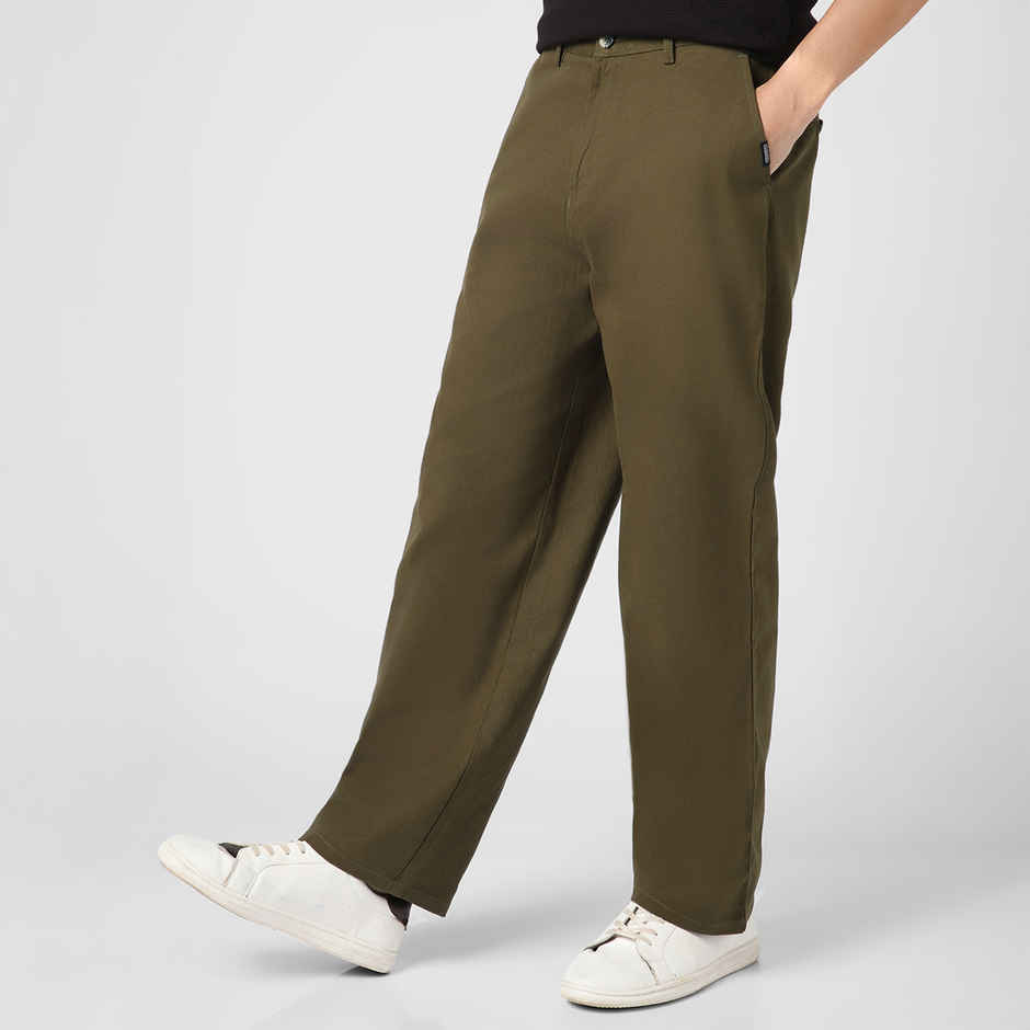 Urbano Fashion Men's Chino Trousers Loose Baggy Fit Solid Non-Stretchable | Dark Olive | 32