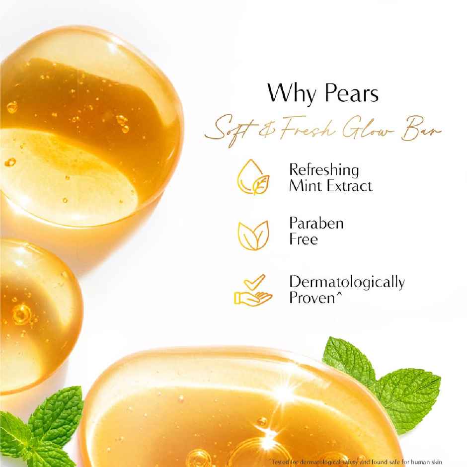 Pears Soft & Fresh Bathing Bar with 98% Pure Glycerine & Mint Extracts - For Fresh Glow