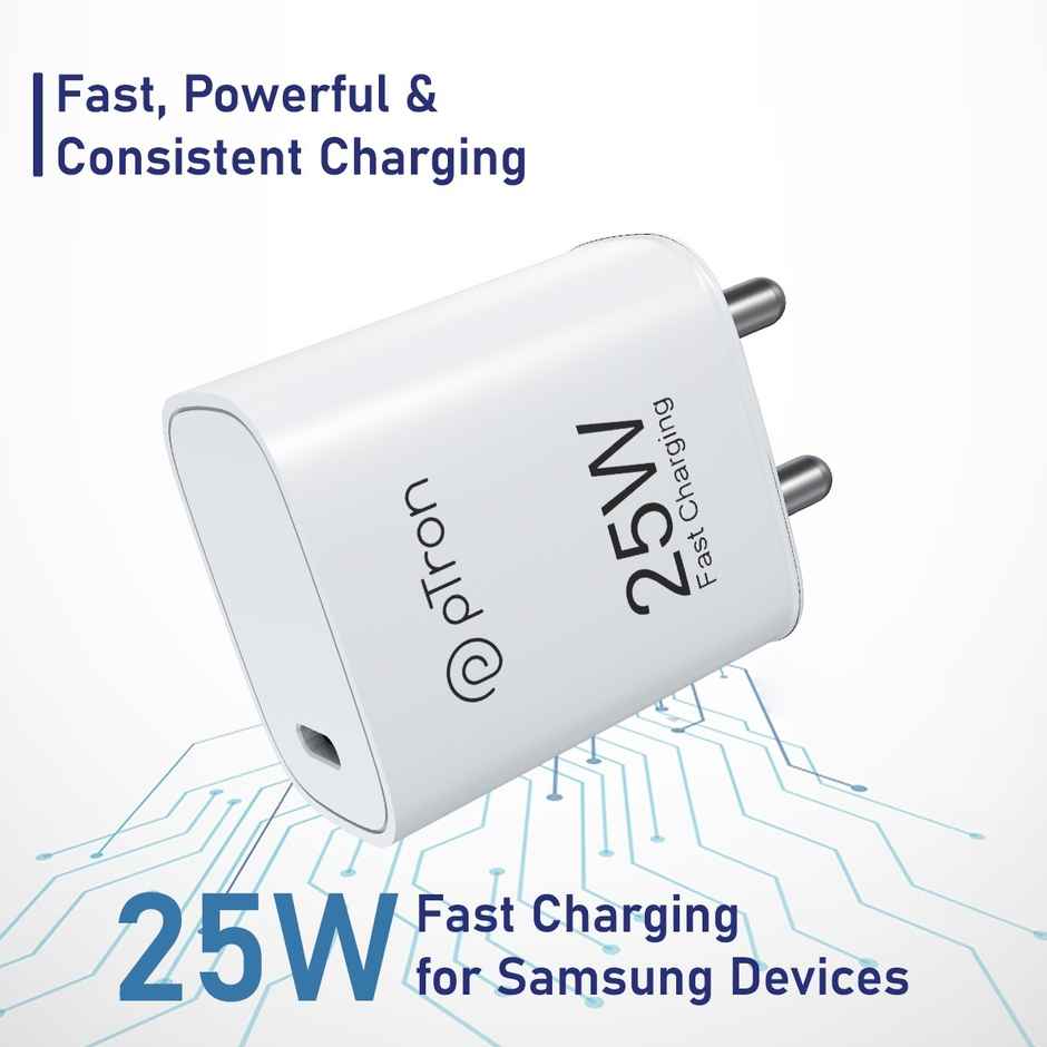 pTron - Samsung Charger Volta FC19 25W | Type-C | For S20 FE-S20+-S21-S21+-S21 FE-S21 Ultra - White