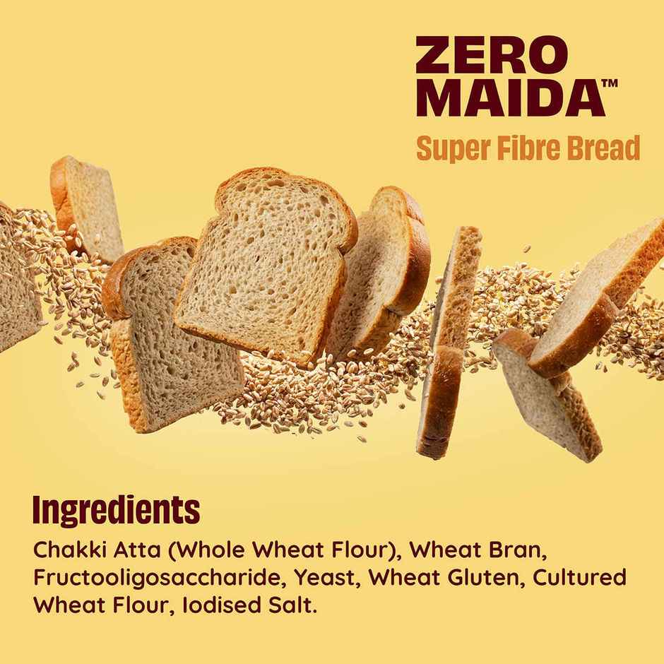 The Health Factory Super Fibre Bread | Zero Maida | Source of Fibre | No Added Sugar | Whole Wheat Bread