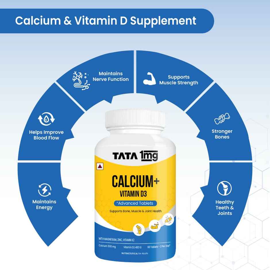 Tata 1mg Calcium & Vitamin D3 Supplement 60 Tablets