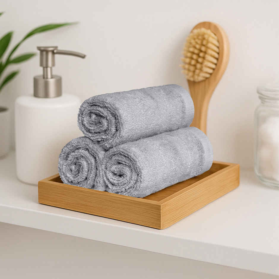 Mytrident Quick Dry Cotton Face Towel Set | 13 x 13 in | Charcoal Grey